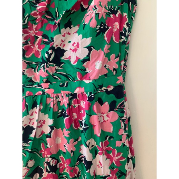 J. Crew‎ Floral Ruffle Neck Sleeveless Midi Dress Green Pink Size 00 - Picture 2 of 4